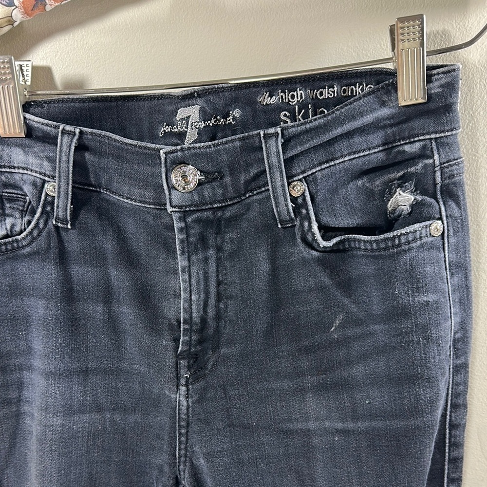 7 For All Man Kind Distressed Dark Wash Denim The High Waist Skinny Jean Size 26 - Picture 2 of 8
